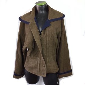Crisca Escada Olive Green Wool Cropped Jacket 38/6